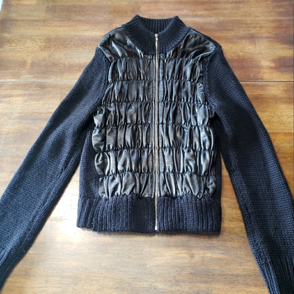 Moda International Leather Wool Jacket Black size M